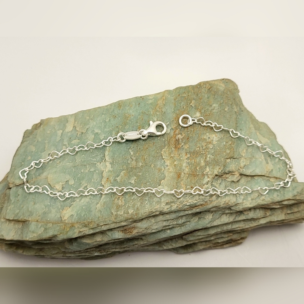 Sweet Italian Sterling Silver Heart Chain Anklet 10" NEW